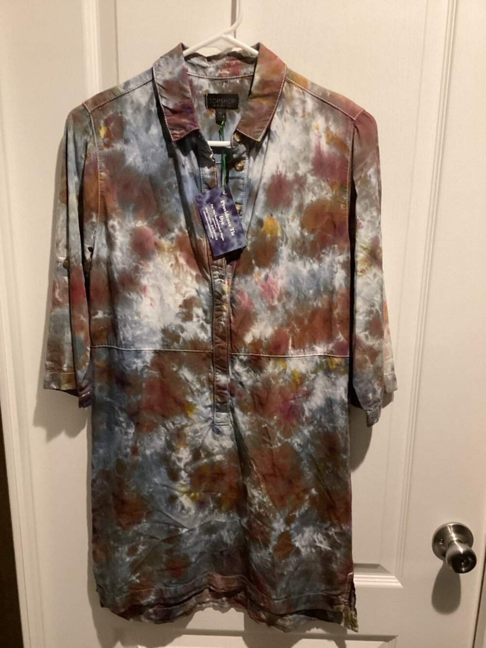Women's Handcrafted Tie-Dye Button-Down Shirt Dress - Size 2